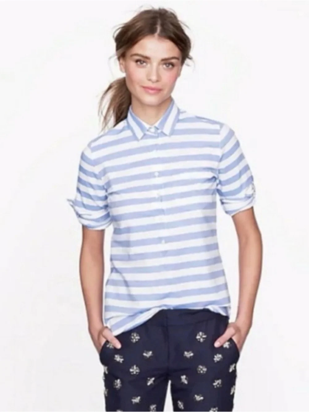 J. Crew Blue and White Striped Button-Down Shirt